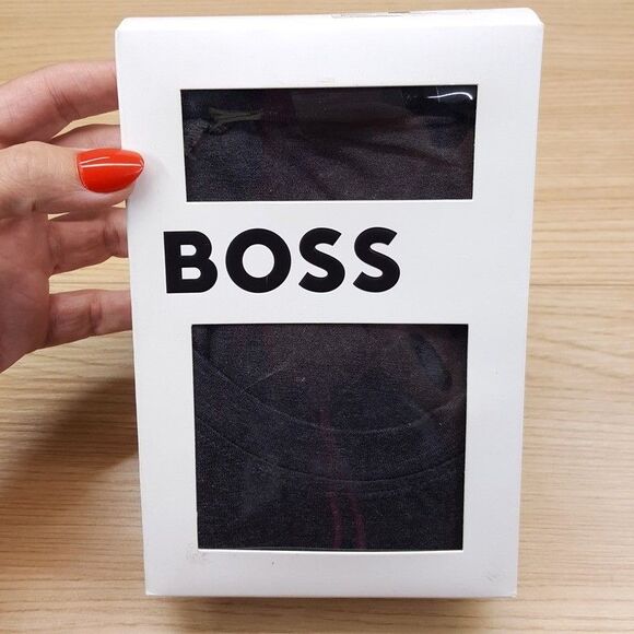 HUGO BOSS Shirt Mens Medium Gray Pullover Crew Wool Lyocell Blend Logo T-Shirt - Picture 2 of 6